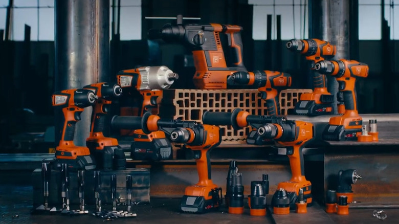 A variety of Fein power tools on metal tables