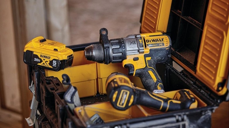DeWalt hammer drill on tool box