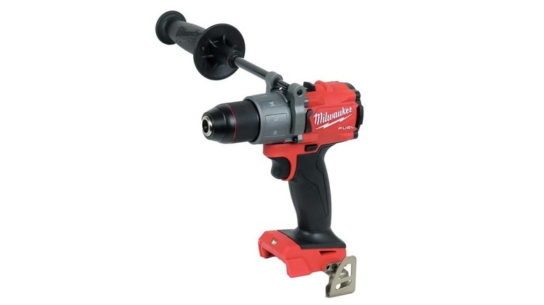 Milwaukee hammer drill on white background