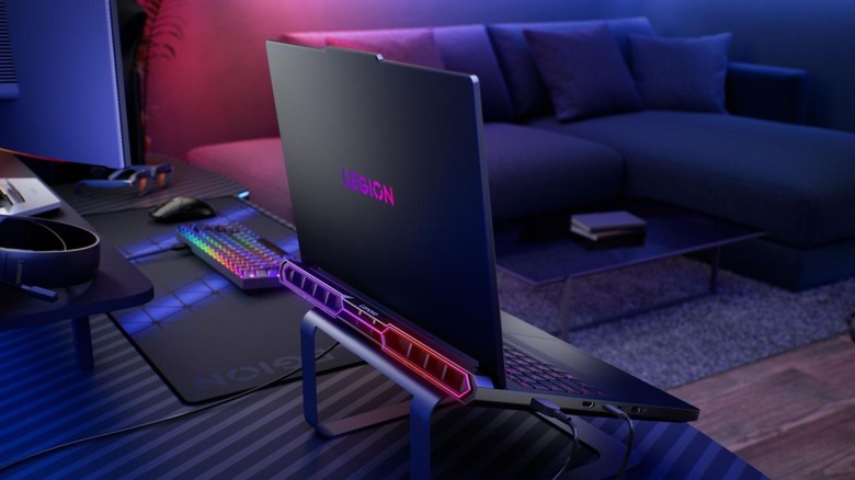Lenovo Legion Pro 7i 16 OLED open on laptop stand
