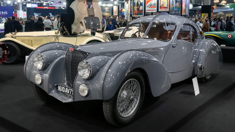 A frontal 3/4 view of the Bugatti Type 57SC Atlantic