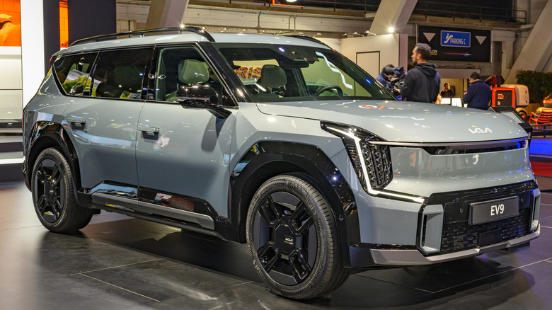 A Kia EV9 at a showroom