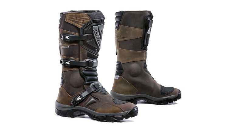 Dark and light brown boots with buckle locks