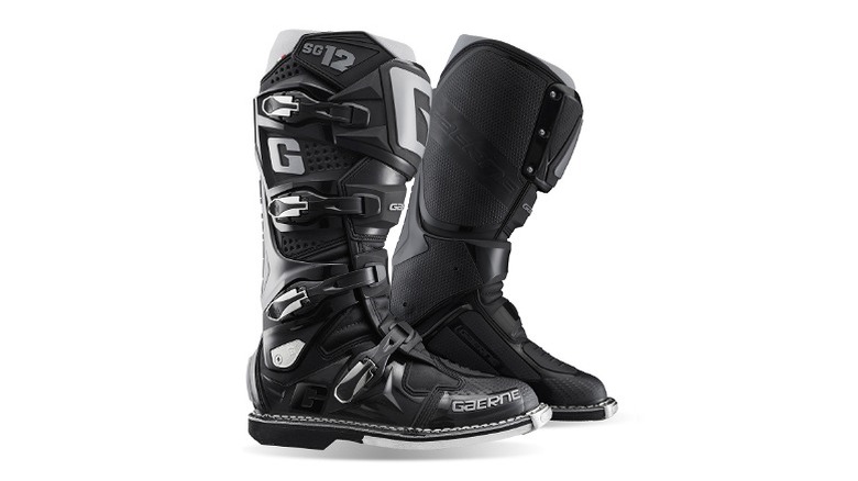 Modern-looking white and black boots with SG-12 and Gaerne logos