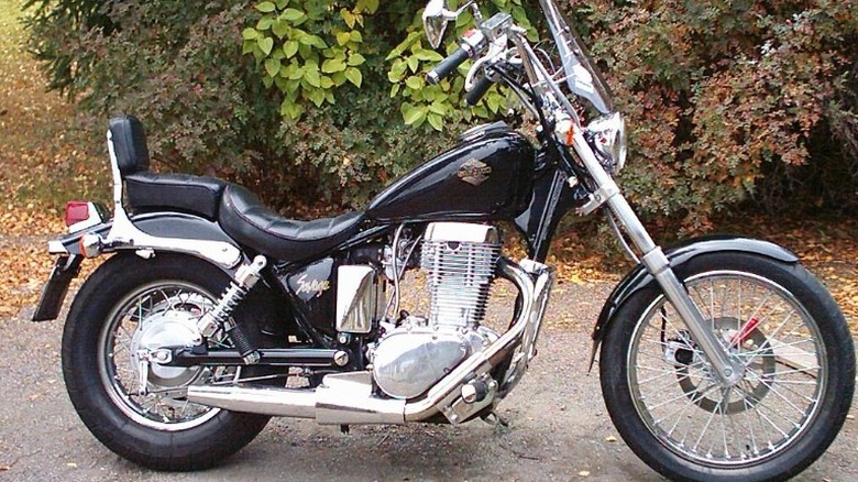 A black Suzuki Boulevard S40 motorcycle