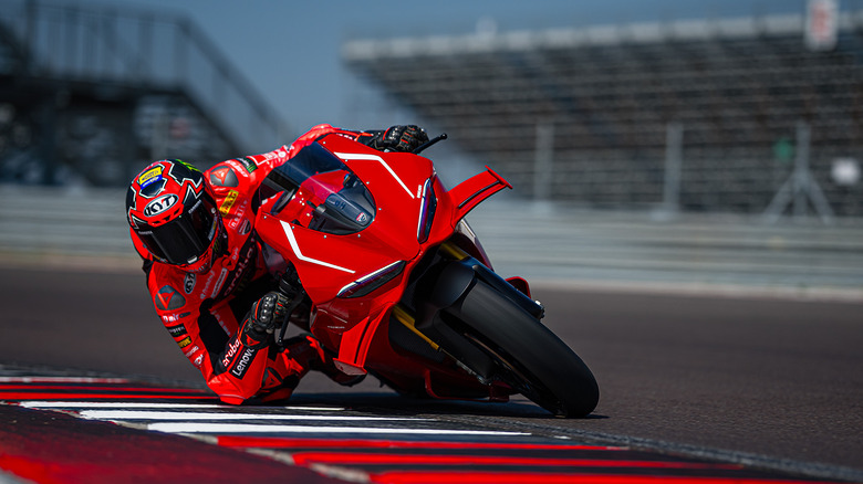 Ducati Panigale V4 cornering on track