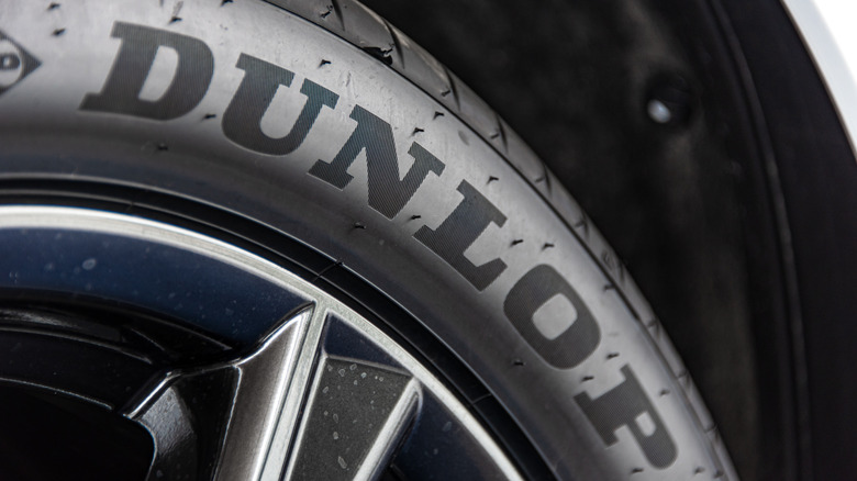 A closeup shot of Dunlop tire