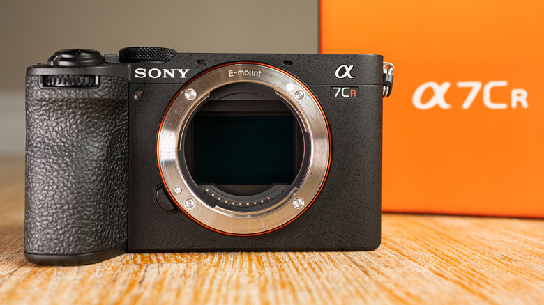 Sony A7CR camera with its box in the background
