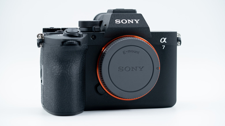 Sony A7 V camera against a white background