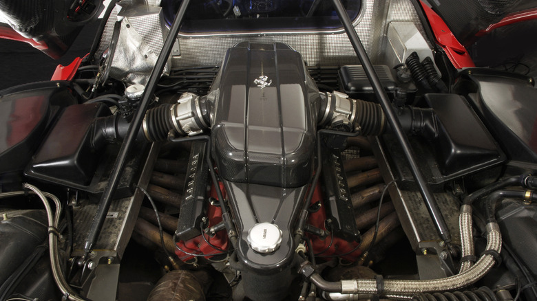 A close up image of the Ferrari Enzo engine