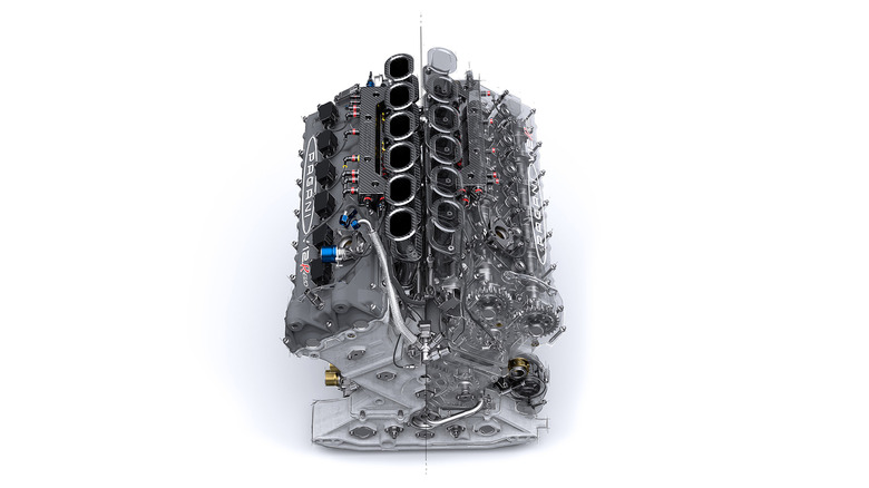 A detailed shot of the Pagani Huayra R EVO engine
