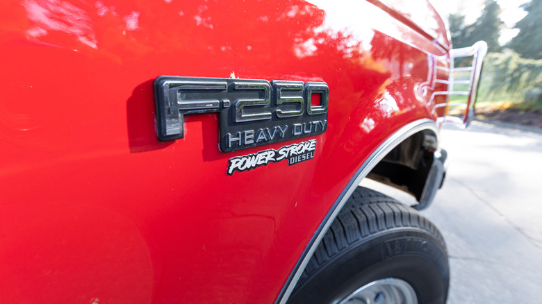 Dark Red Ford F-250 XLT Heavy Duty Power Stroke Diesel pickup truck badge