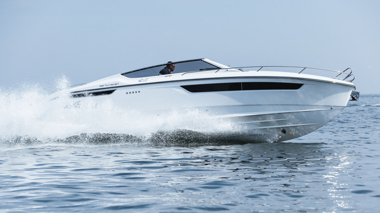 Sport boat with a Yanmar 8LV 4.5L V8 diesel engine