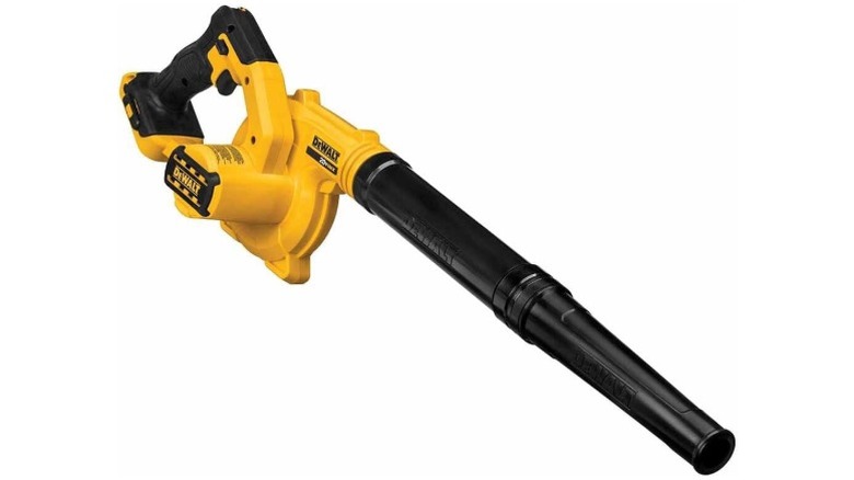 A DeWalt 20V Max Blower with a long nozzle attached