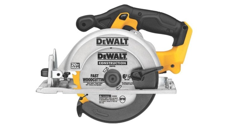 A DeWalt circular saw with a silver blade and yellow and black body