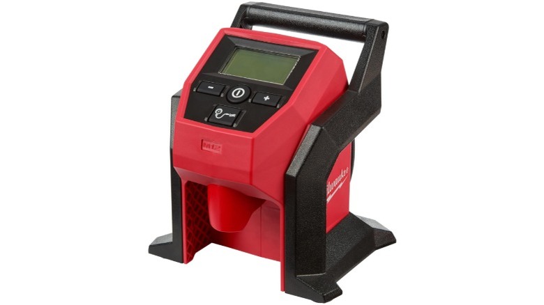 Red and black inflator with LCD screen