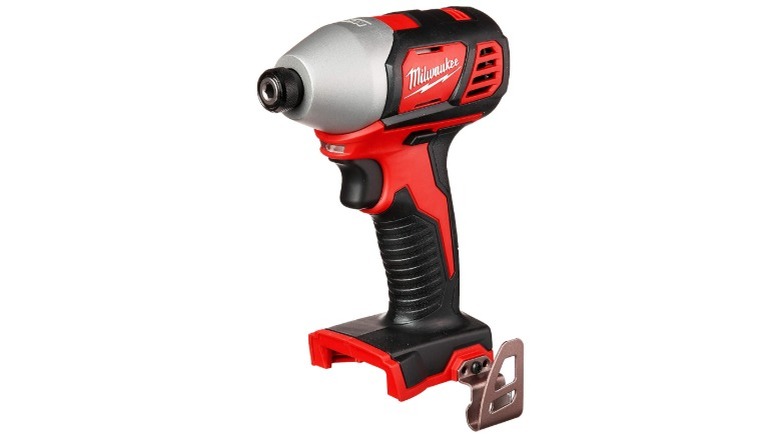 Red and black impact driver with belt-clip