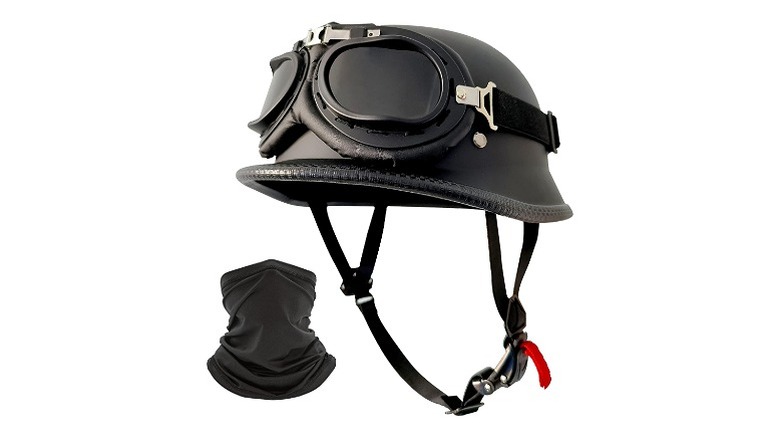 Black German-style helmet and cloth on the side