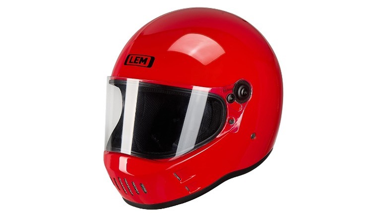Red helmet with LEM logo on top and chin vents