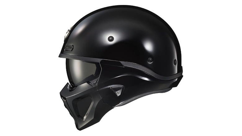 Sharp black helmet with a dark visor