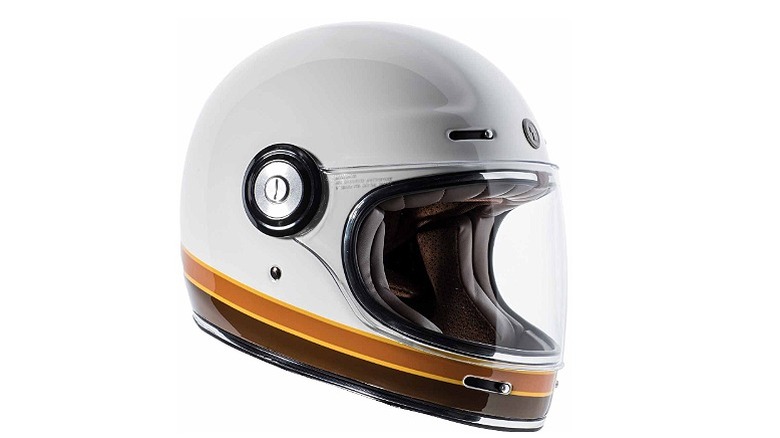 White helmet with dual-colored strip design on the bottom