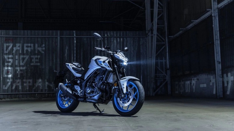 2026 Yamaha MT-03 motorcycle in garage