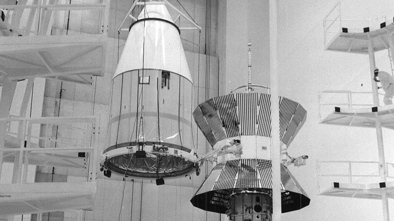 Helios spacecraft prototype in black and white