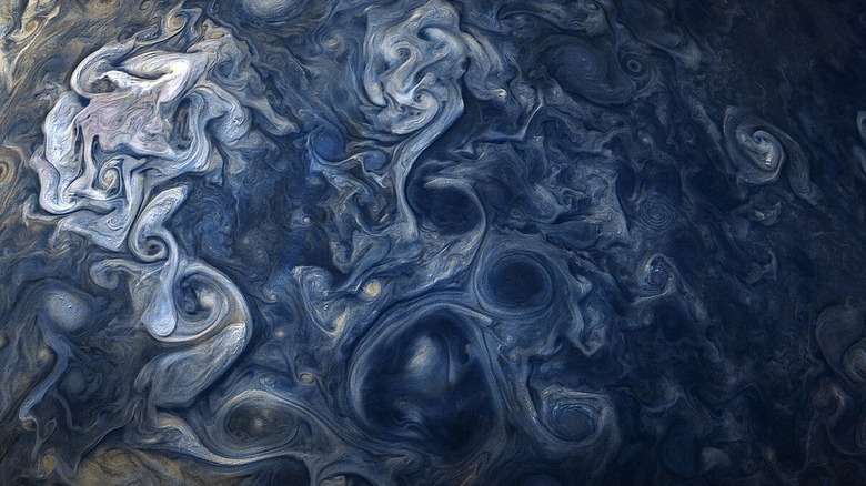 Blue clouds on Jupiter, photo taken by Juno