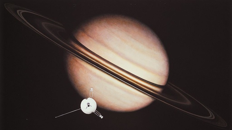 Artist rendition of Pioneer 11 approaching Saturn
