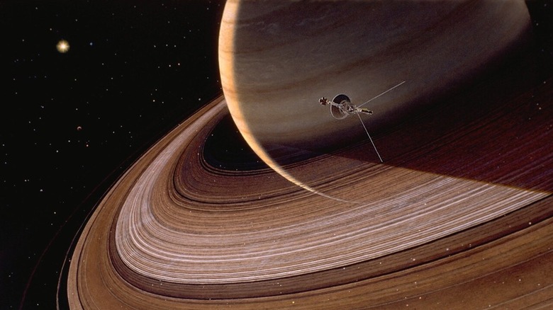 Artist rendition of Voyager 2 approaching Saturn
