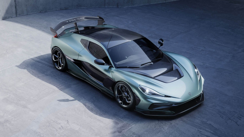 An overhead shot of a green 2025 Rimac Nevera R