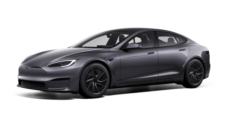 A shot of a silver 2025 Tesla Model S