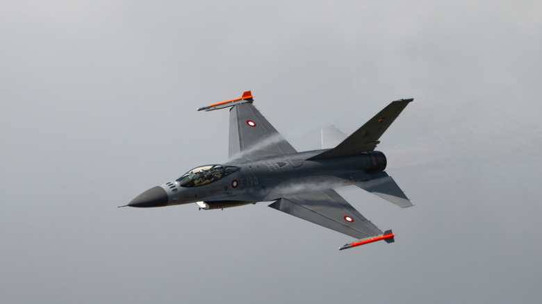 General Dynamics F-16 Fighting Falcon three quarter above in flight