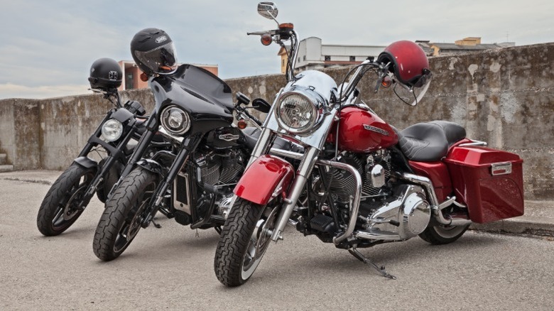 Three Harley Davidson bikes lined up