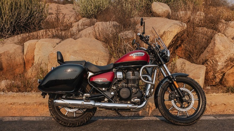 A black and red Royal Enfield Meteor 350