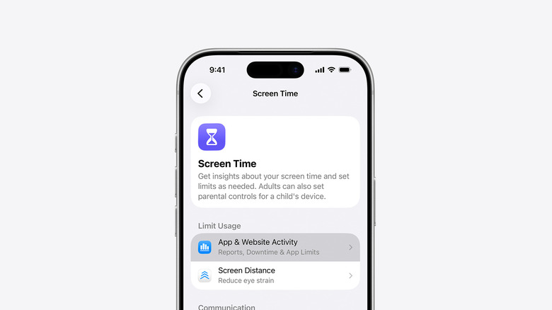 The screen time setting on an iPhone