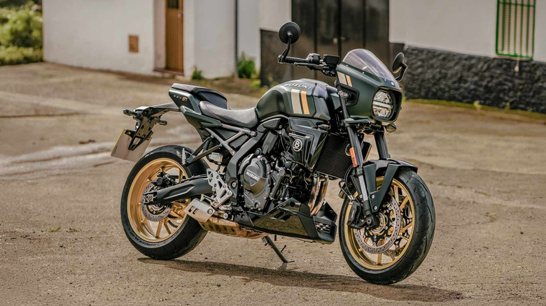 Suzuki GSX-8TT parked in front of a home