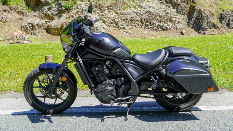 A black color 2025 Honda Rebel 1100 parked by road side