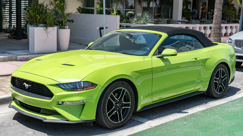 A light green 2020 Ford Mustang Convertible parked