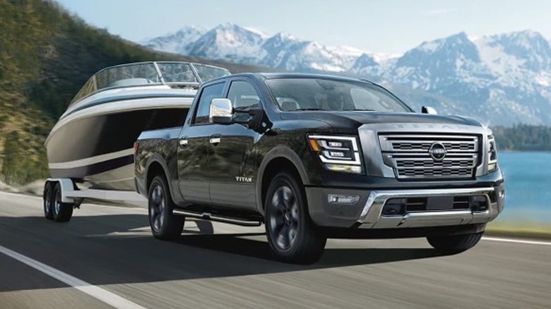 A Nissan Titan tugging a boat