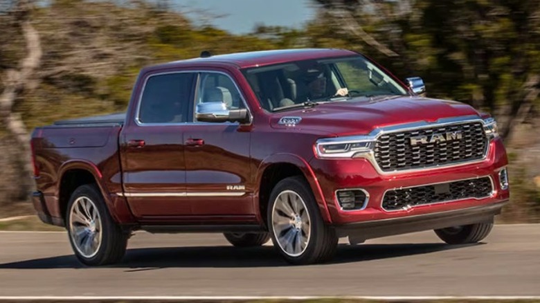 A red RAM 1500 pick up truck