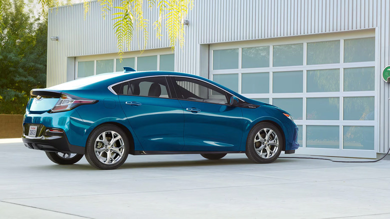 A blue 2019 Chevrolet Volt on charge