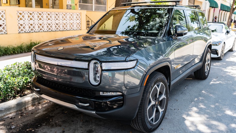 Rivian R1S parked outside