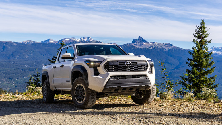 toyota tacoma parked on mountain