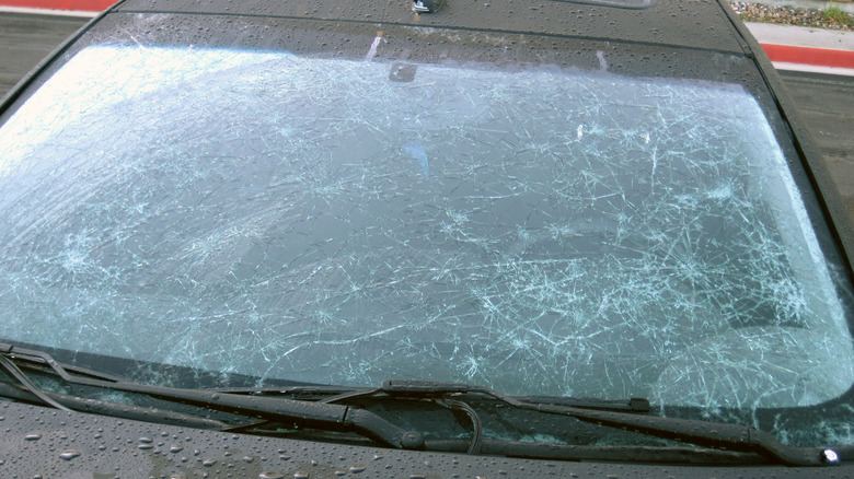 Car windshield cracked from hail
