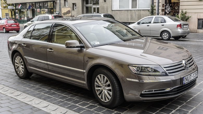 A Volkswagen Phaeton Executive Sedan pictured here in Hungary, parked at the side of a road