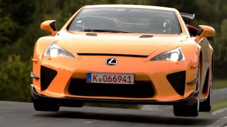 Lexus LFA Nurburgring on a track catching air