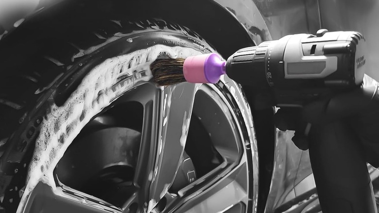 cleaning wheels with brush attachment