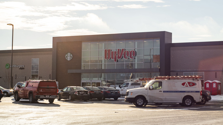 A Hy-Vee store on a winter day, with snow build-up in the front