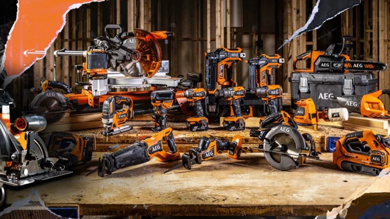 AEG power tools on a table